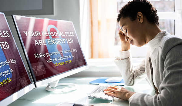 Ransomware Malware Attack. Business Computer Hacked